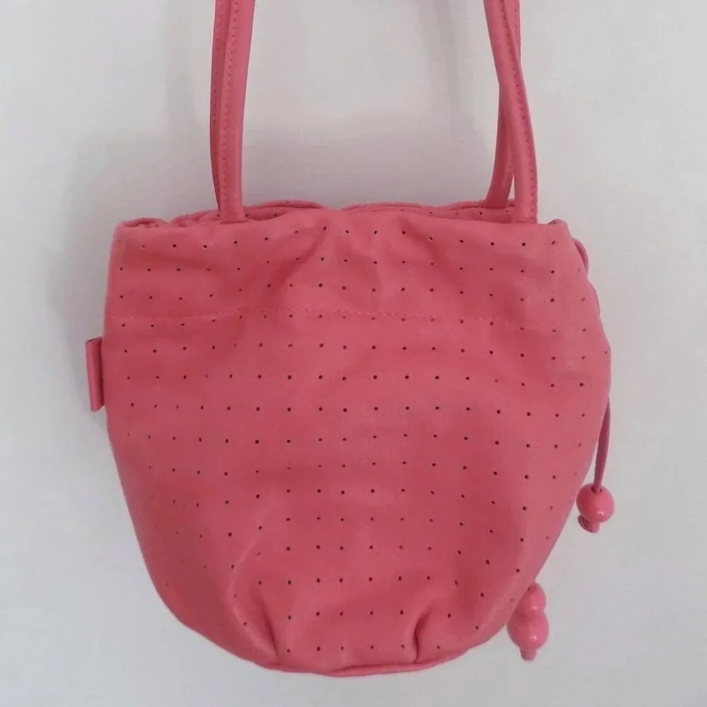 NWT Furla Shoulder bag Salmon pink Straps Bucket Perforated leather Italy Pouch
